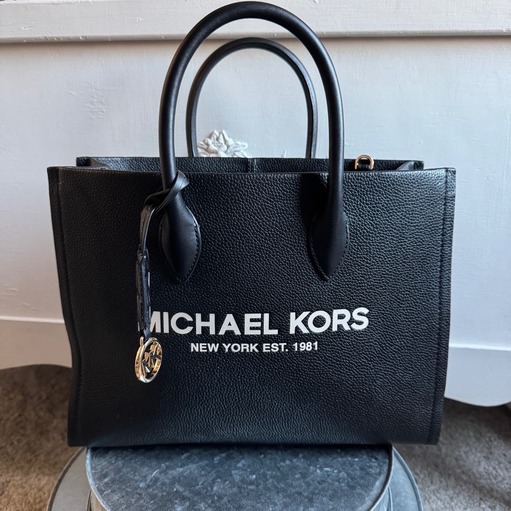 Michael Kors Mirella MD EW Tote Bag Black Leather Satchel Purse